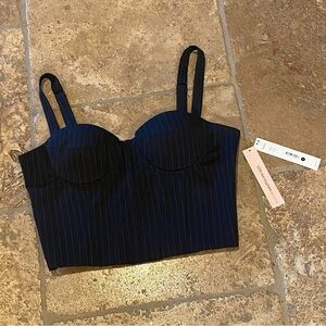 NWT~AQUA Women Dark Navy Pinstripe Bustier Top Size Small